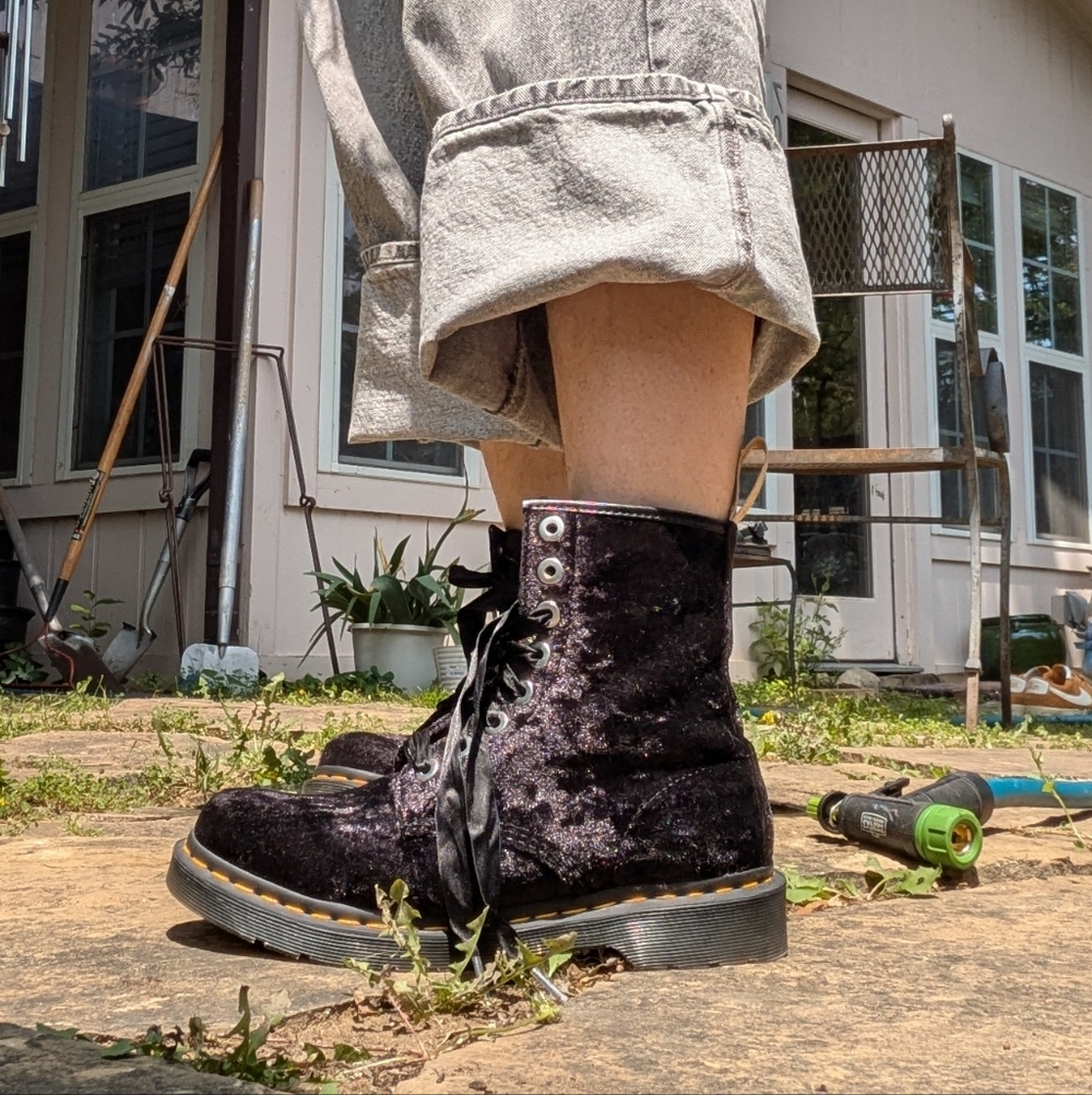 Black Velvet Lace-Up Dr.Matrens Vegan Boots - Picture 4 of 5